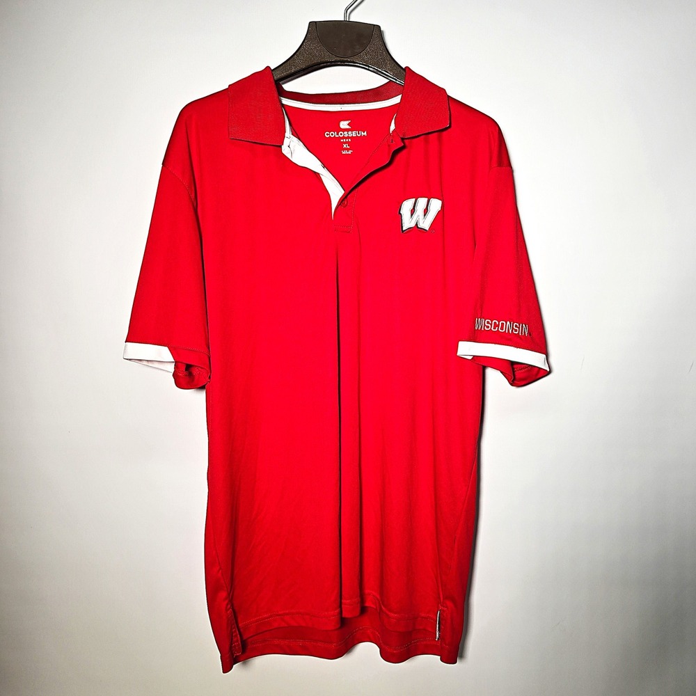 Colosseum Mens Wisconsin Badgers Red Polo Shirt XL Embroidered W Logo